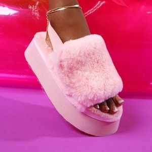 Pink platform puff slippers